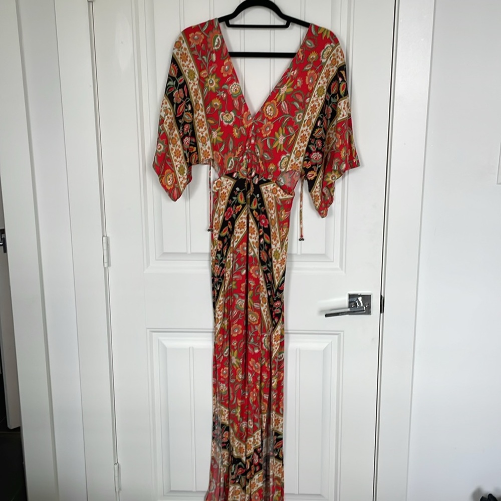 SPELL Patterned Maxi Dress Slit Tie Back